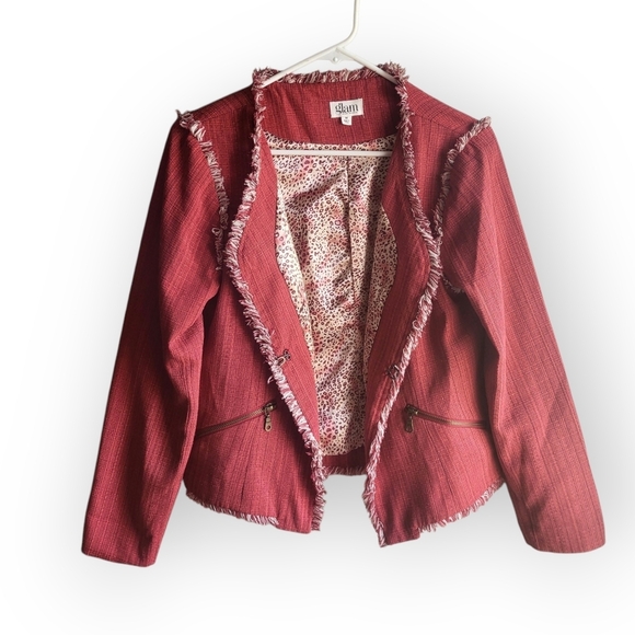Glam Los Angeles Charlotte Fringe Cayenne Red‎ Blazer Jacket Medium Feminine - Picture 1 of 7